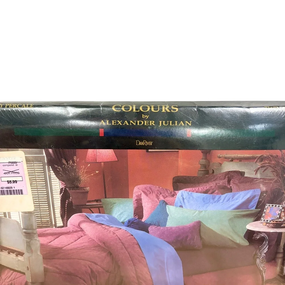 Vtg Dan River Colour by Alexander Julian Twin Flat Sheet NOS Sealed Fuchsia Plum
